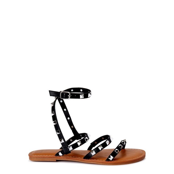 Black Studded Gladiator Sandals - Picture 2 of 4